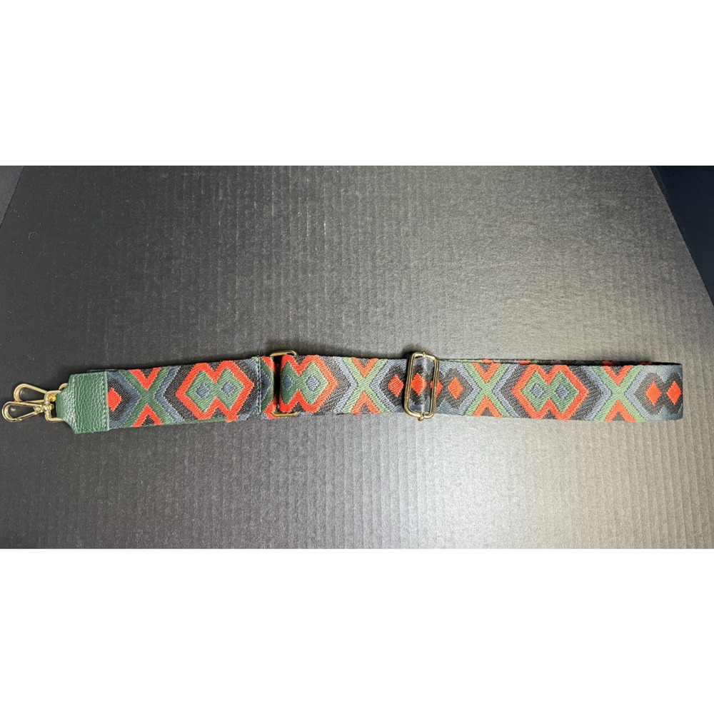 Borse In Pelle Italian Dark Green Pebbled Leather Crossbody Bag w/Guitar Strap - Picture 9 of 12